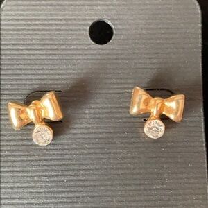 Vintage Goldtone Bow Rhinestone Pierced Earrings
